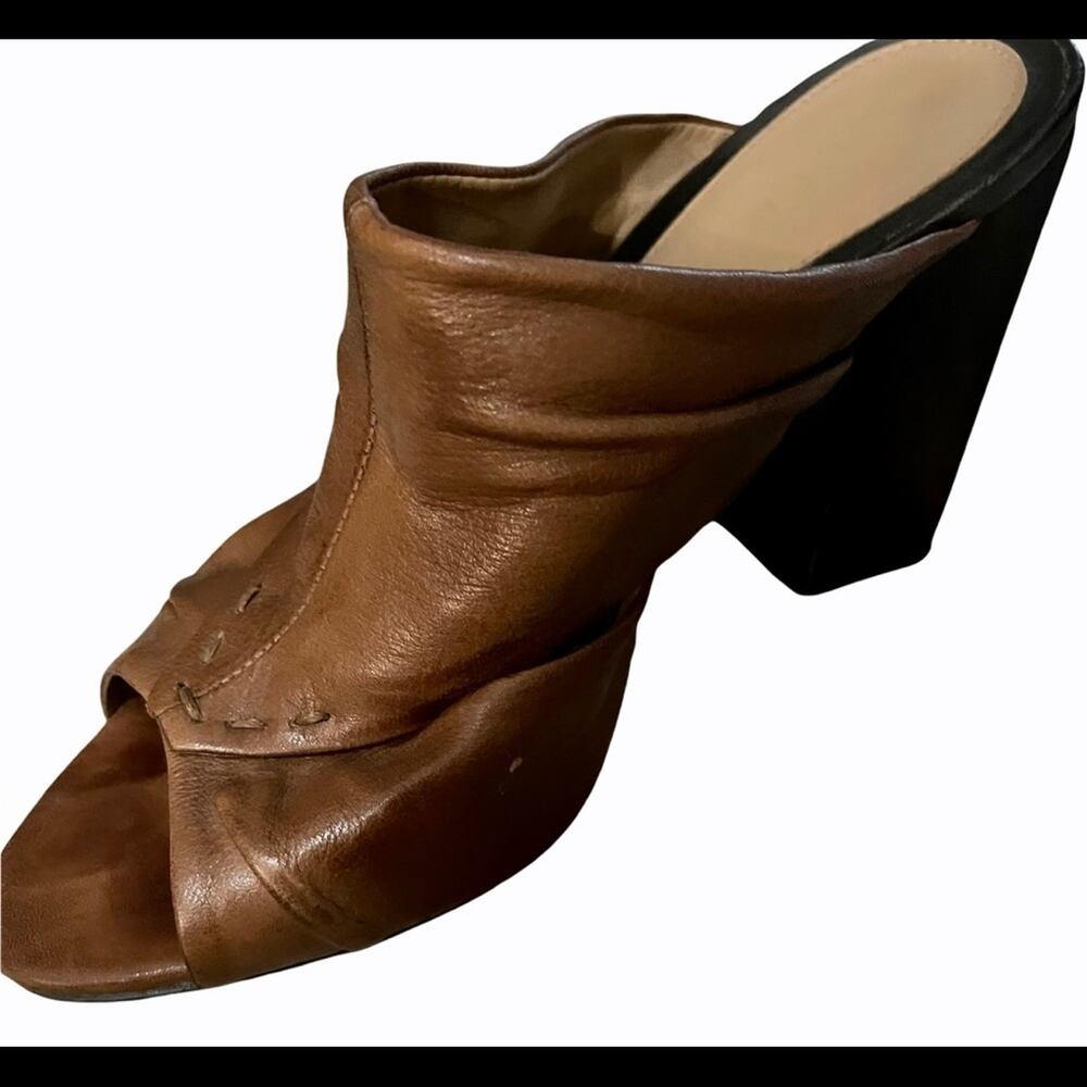 Aldo Brown Leather Slide On Block Heels - Picture 2 of 6